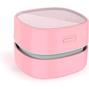 ODISTAR Desktop Vacuum Cleaner,Mini Table dust Sweeper Energy Saving,High Endurance up to 400 mins,Cordless&360 Rotatable for Cleaning Hairs,Crumbs,Computer Keyboard of Gifts for Kids (Pink)