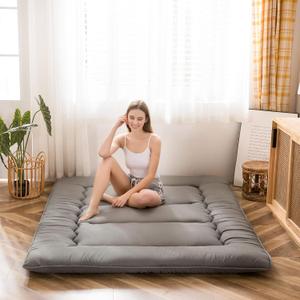 MAXYOYO Japanese Floor Mattress Futon Mattress, 4" Thicken Tatami Mat Sleeping Pad Foldable Roll Up Mat Boys Girls Dormitory Pad Kids Floor Lounger Pillow Couch, Charcoal Grey, Full Size
