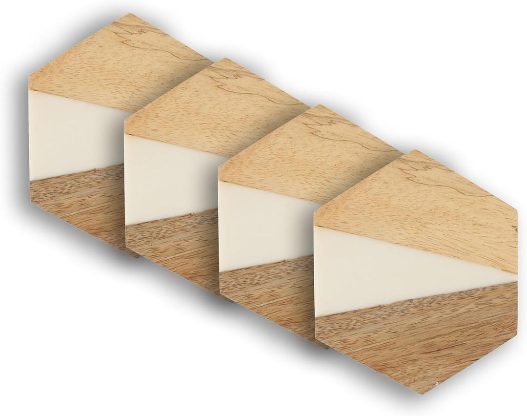 Coasters Set of 4  4" x 4" Heat-Resistant Drink Coasters for Dining Table Set  Modern, Farmhouse & Boho Decor  Protects Surfaces from Spills & Heat  Kitchen & Dining Room Table Accessories