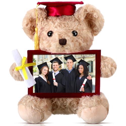 Sotiff 10'' 2026 Graduation Plush Bear with Picture Frame for 4 x 6'' Photo Graduation Gifts Stuffed Bear for Kids Granddaughter Son Girls Boys Preschool Kindergarten Students(Brown, Maroon)