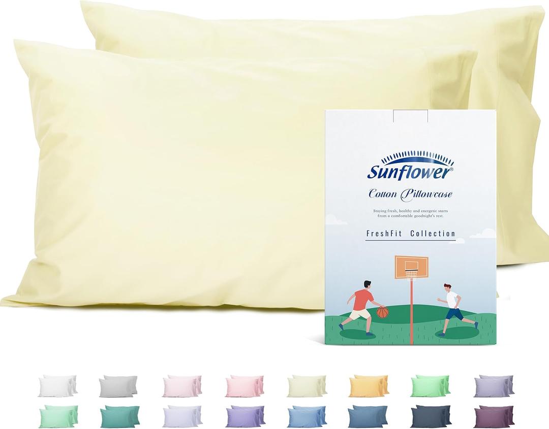 Sunflower Queen Pillowcases Set of 2, 100% Cotton Queen Pillow Cases 2, 2030 inches Cream, Soft and Breathable
