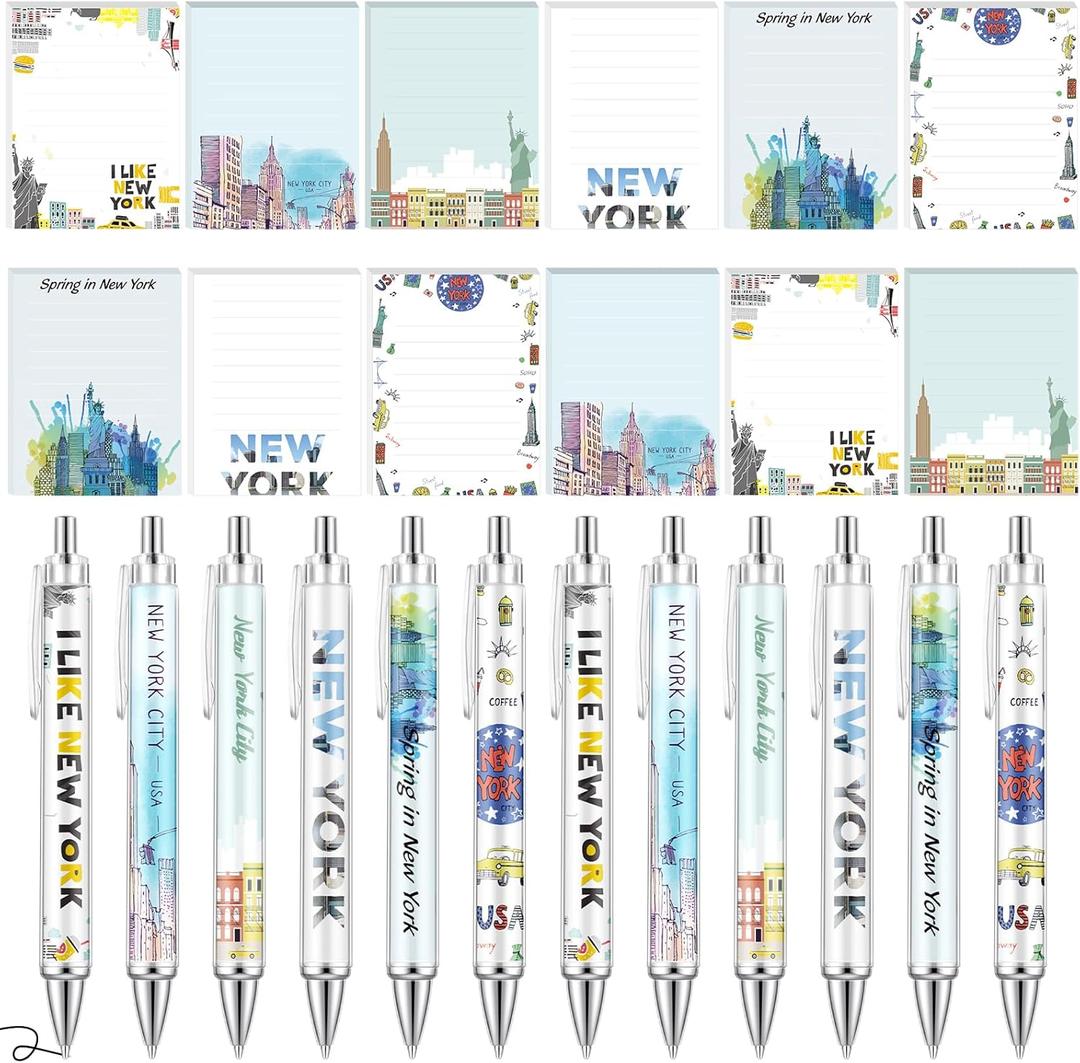Gilprop 24 Pcs New York Gifts Set Souvenirs Notepads with Pens Cute Self Stick Notes Pens for Lover New York Sticky Notes Ballpoint Bulk for Traveler Birthday Party Favors(Lighted)