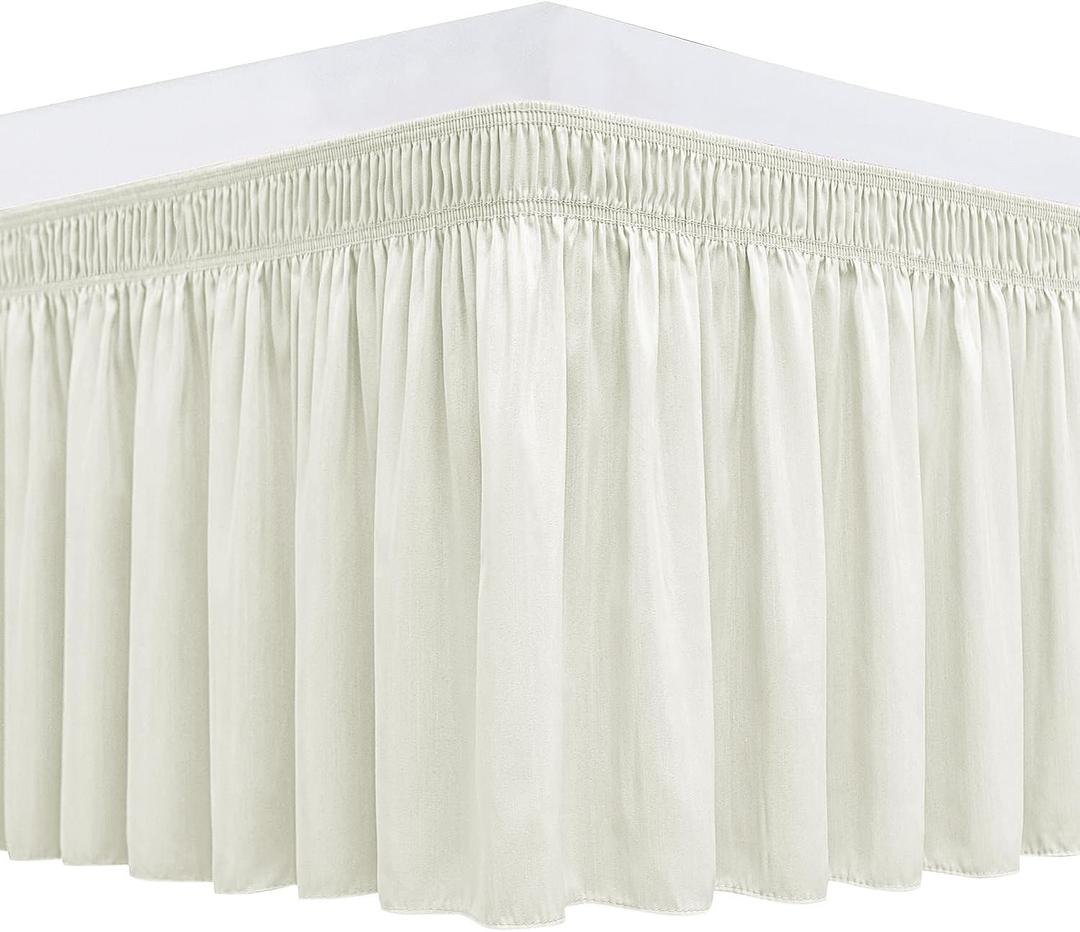 Biscaynebay Wrap Around Bed Skirts for Full & Full XL Beds 16" Drop, Ivory Adjustable Elastic Dust Ruffles Easy Fit Wrinkle & Fade Resistant Silky Luxurious Fabric Solid Machine Washable