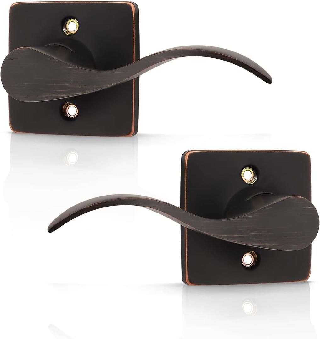 GOBEKOR 1 Pack Door Handles Oil Rubbed Bronze Dummy Door Lever Wave Interior Closet Door Handle for Lef and Right-Handed Doors