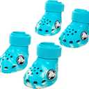BarkBox Aqua Crocs Dog Shoes – Set of 4 Glow-in-The-Dark Dog Booties with EVA Foam, Adjustable Strap & Non-Slip Sole – Comfortable Paw Protection for Small Breeds (15–25 lbs) Small, Aqua