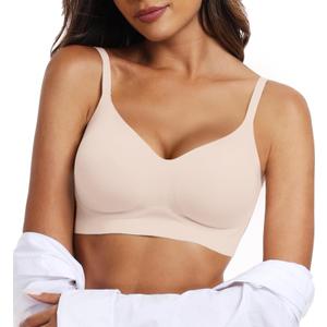 OEAK Womens Push Up Everyday Bras Comfortable Wireless Bralettes V Neck Seamless Bra Smooth Brassiere Wire Free Basic Bras (Medium, Nude)
