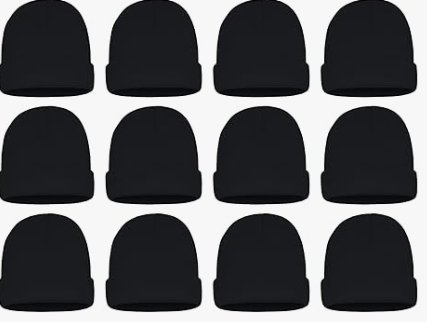 12 Pack Winter Beanie Hats, Unisex Thermal Toboggan Cold Weather Cuffed Caps Bulk Bundle (One Size, Black)