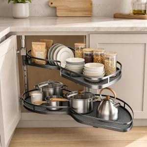 Blind Corner Cabinet Pull Out Organizer, Heavy Duty 2-Tier Soft Close System, Fits 12”-18” Cabinets, Left/Right Adjustable Magic Corner Storage for Kitchen Cabinets