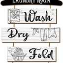 Blulu 5 Pieces Laundry Room Decor Rustic Vintage Farmhouse Room Rules Hanging Sign Wooden Wash Dry Fold Repeat Laundry Accessories for Bathroom,Home 19.7 x 11 Inch(White Backing)