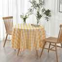 maxmill Round Checkered Tablecloth Spillproof Wrinkle Free Heavy Weight Gingham Table Cloth for Circular Table Buffalo Plaid for Buffet Banquet Parties Holiday Dinner 70 Inch Yellow and White