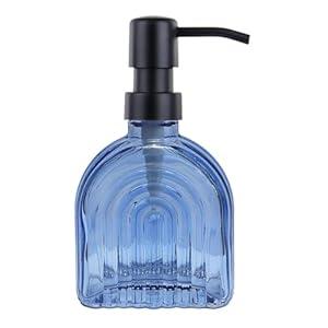 Glass Soap Dispenser for Kitchen and Bathroom Contertop Wash Hand Liquid, Dish Detergent, Farmhouse Style Shampoo Lotion Pump (1, Blue Glass with Black, 4" x 2"x 6-5/ 8")