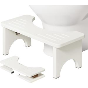 Osivaes 7 Inch Bamboo Toilet Stool Squat Adult, Foldable Squatting Potty for Adults, Ergonomic Poop Stool with Non-Slip Surface, Portable for Bathroom & Travel, White (1 Pack)