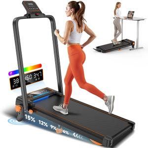 Walking Pad with 15% Incline//Handle Bar/Dual Display, 3.5HP Portable Treadmills for Home Small, Foldable Walking Pad Treadmill with Incline 4 Level, Incline Walking Pad -RGB Light, 350lb Capacity