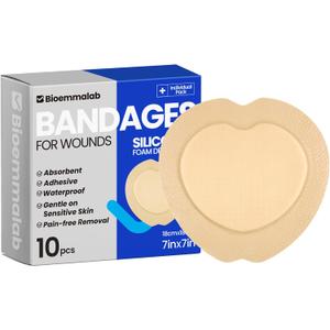 Large Waterproof Bandages Wound Care 7"x 7" Silicone Foam Dressings Sensitive Skin,10 Packs, Adhesive Bordered Pads for Bed Sore Pressure Relief Sacral Buttocks, Showering, Sterile Sacrum Care (7"x7")