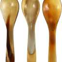 Kichvoe Natural Cow Horn Coffee Spoons Set of 3 Small Kitchen Essentials for Coffee Dessert and Baking Scoops with Long Handle Yak Horn Material