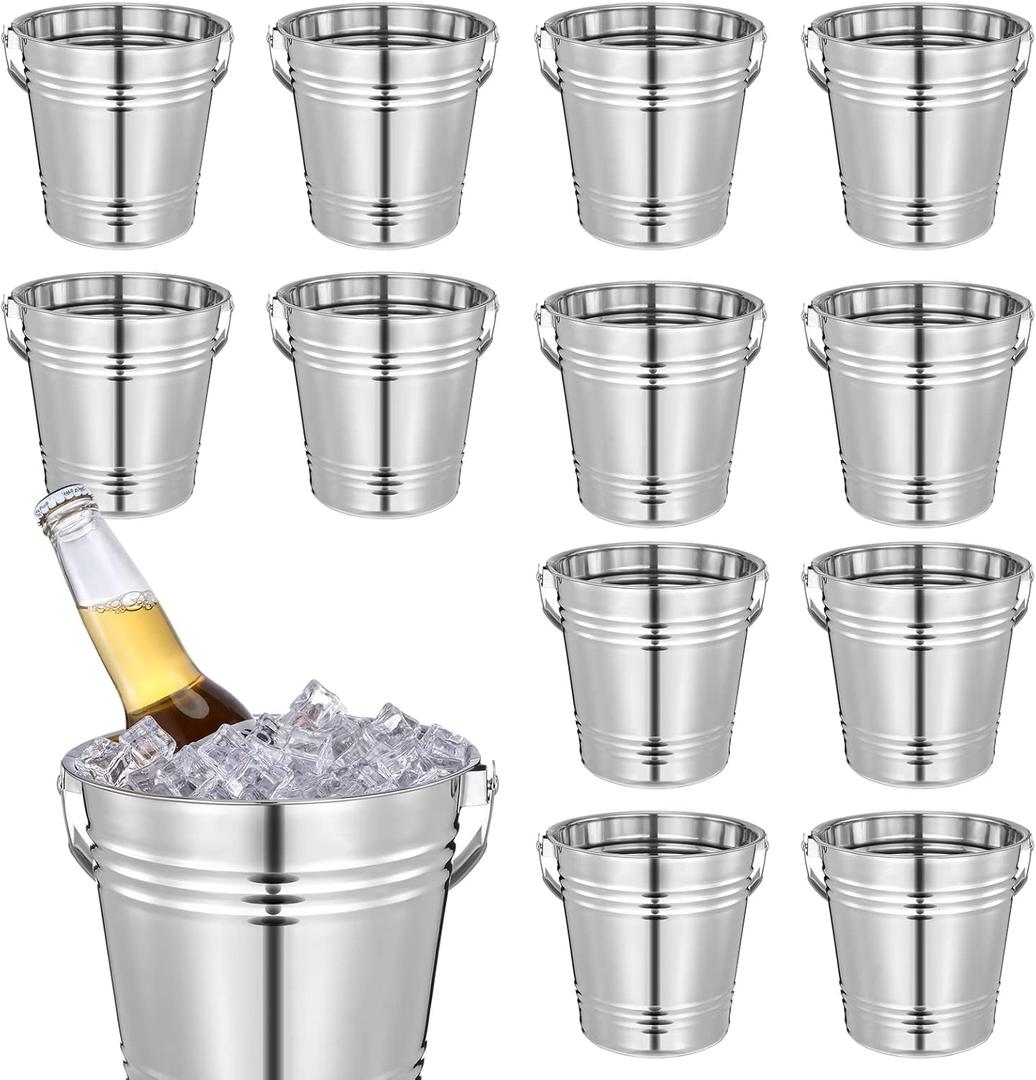 Mumufy 10 Pcs 3.3 Qt / 3 L Champagne Ice Buckets Stainless Steel Ice Bucket with Handles, Drink and Wine Chiller Great for Home Bar Club Party Supplies, Chilling Champagne and Sparkling Wine (Silver)