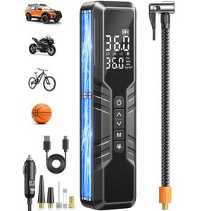 Tire Inflator Portable Air Compressor - 150PSI Cordless Air Pump for Car Tires, Portable Tire Inflator for Car, DC 12V Air Compressor with Pressure Gauge/LED Light for Auto/Bike/Motorcycle/Ball (Black)