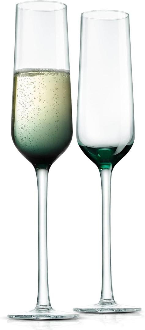 NutriChef Kitchen 9 Ounce Champagne Flutes Set of 2, Hand Blown, Crystal Clear Champagne Glasses for Parties, Weddings Party, New Year, Christmas and Toasting