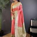 Indian Women's Radiant_Soft Silk Floral Butta Saree With Unstitched Blouse Piece Partywear/Wedding/Festive Gift Item Pack Of 1 (Peach) (Pink)