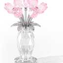 Movdyka Glass Rose Flower Pink Roses Bouquet Home Decor Crystal for Mom Wife Collectible Blown Glass Figurines Desk Ornaments Wedding Decor Romantic Gifts for Women