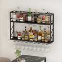 Wall Mounted Wine Rack 2 Tier, Metal Bar Liquor Shelves and Glass Holder,Wall Bar Shelf Wine Display Storage Holder for Home Bar, Dining Room, Kitchen(31.47.826in)