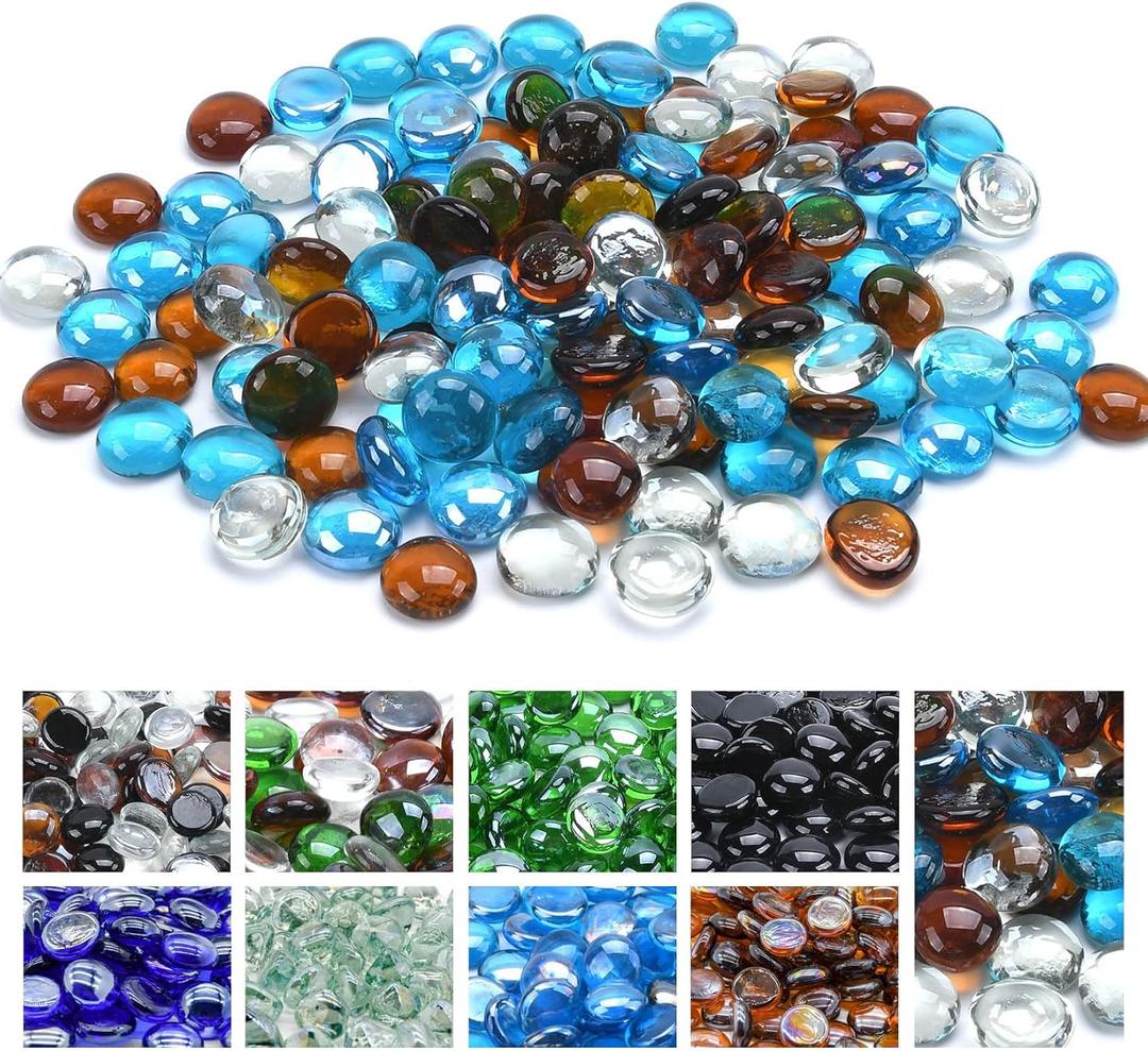 GasSaf Blended Fire Glass Beads for Outdoor Fire Pit, Fireplace, Replaces Existing Gas Logs & Lava Rocks, 3/4 Inch Glass(20 Pound)(Caribbean Blue, Amber, Crystal Clear Luster)