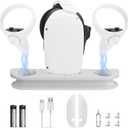 VR Charging Dock for Oculus/Meta Quest 2, VR Headset Charging Stand for Quest 2,Charging Station with LED Light,2 Rechargeable Batteries, and USB-C Charger Cable (White)