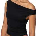 Off Shoulder Tops for Women Spring Going Out Crop Tank Tops Sexy Sleeveless Shirts (Black)