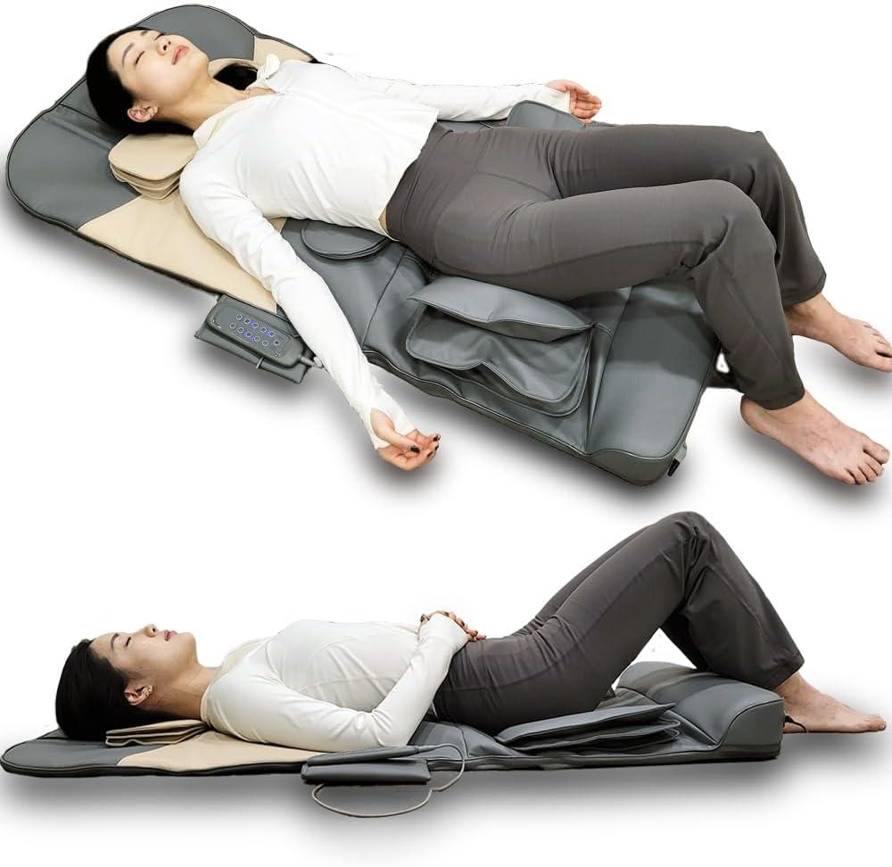 Full Body Stretching Massage Mat with Airbags. 3D Lumbar Traction - Neck, Back, Waist, Hip Relaxation & Pain Relief. Back Heating Massager Pad, Foldable & Portable.