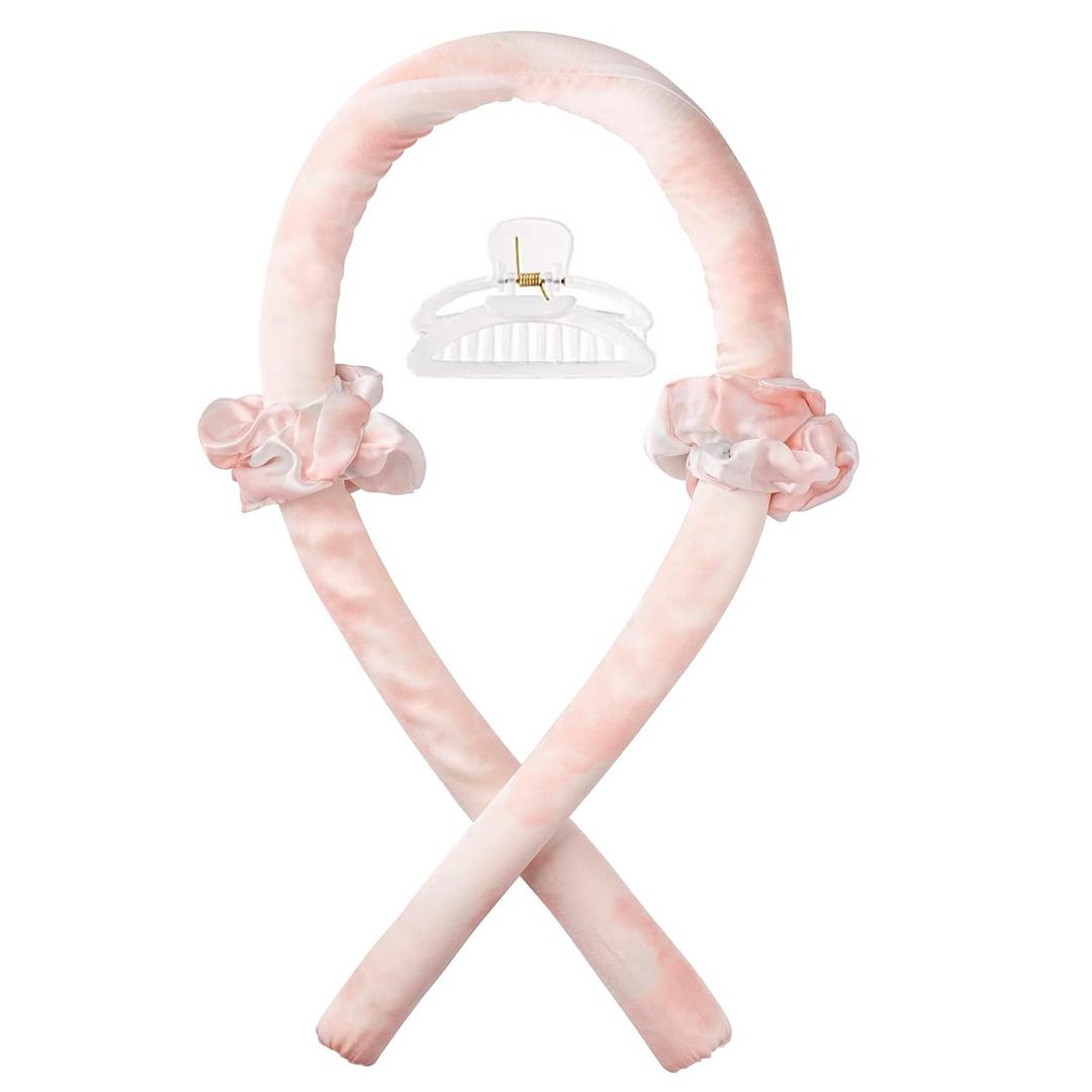 CORATED Heatless Curling Rod Headband, Hair Curlers to Sleep In, No Heat Curl with Hair Clips, Sleeping Curls Silk Ribbon Rollers for Long Hair (Champagne Tie Dye)