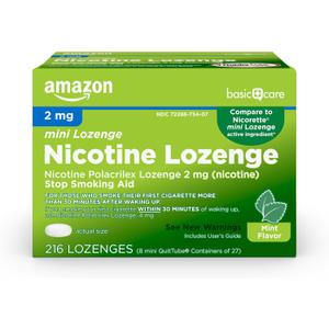 Amazon Basic Care Mini Nicotine Polacrilex Lozenge, 2 mg, Stop Smoking Aid, Mint Flavor, 216 Count
