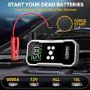 Jump Starter with Air Compressor, 8000A 160PSI Battery Booster Pack | For 12V vehicles, 10.0L gas and 7.0L diesel, with display, smart clamps, tire inflator, 2 USB-A ports, and 2 LED lights