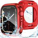 Goton 2 in 1 Waterproof Case for Apple Watch Series 9 8 7 Screen Protector 41mm, 360 Protective Glass Face Cover Hard PC Bumper + Back Frame for iWatch Accessories 41 mm (Red)