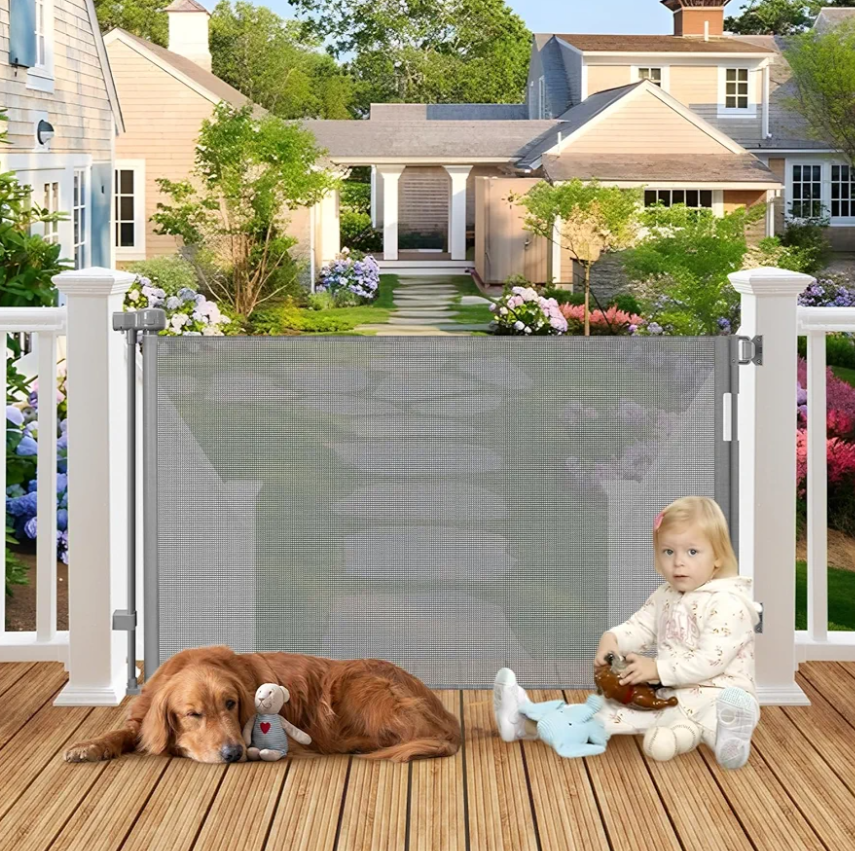 Weatherproof Outdoor Retractable Dog Gate 55" Wide Retractable Baby Gate Waterproof Retractable Outdoor Gate for Dogs Retractable Child Gate For Doorway Retractable Pet Gates For Dogs Outdoor Dog Gate