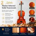 Violin 4/4 Full Size Starter Kit for Students Beginners Adults, Acoustic Fiddle Set with Hard Case- Acoustic Violins with Bow, Rosin, Tuner, Extra Strings & Bridge, Shoulder Rest