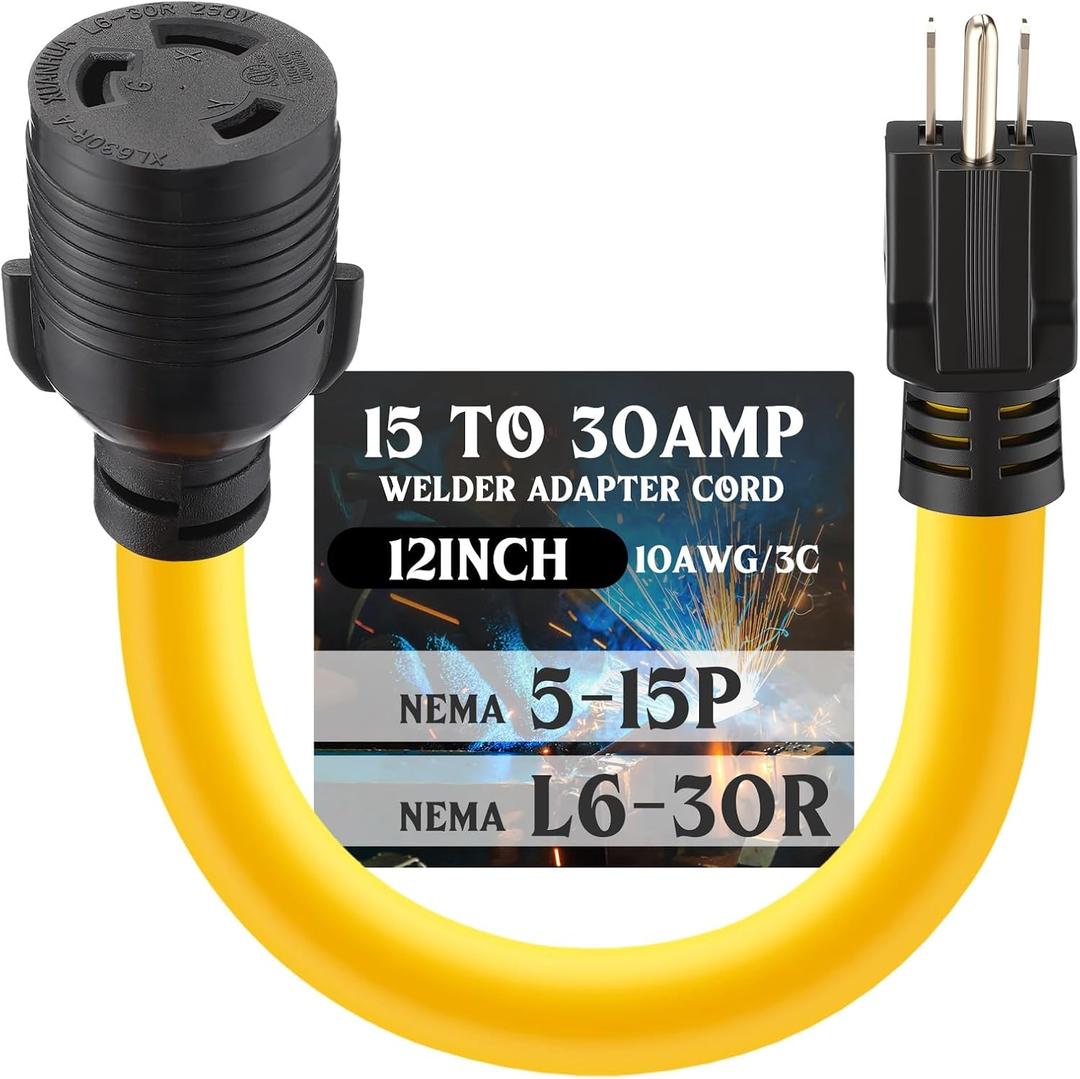 RV Generator Welder Adapter Compatible with NEMA 5-15P to L6-30R 15A 3 Prong Male Plug to 30A 3 Prong Locking Female Receptacle Dryer EV Charger Power Adapter STW 10 AWG, 1FT, ETL Listed