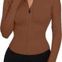 LUYAA Women's Workout Jacket Lightweight Zip Up Yoga Jacket Cropped Athletic Slim Fit Tops (Medium, Brown)