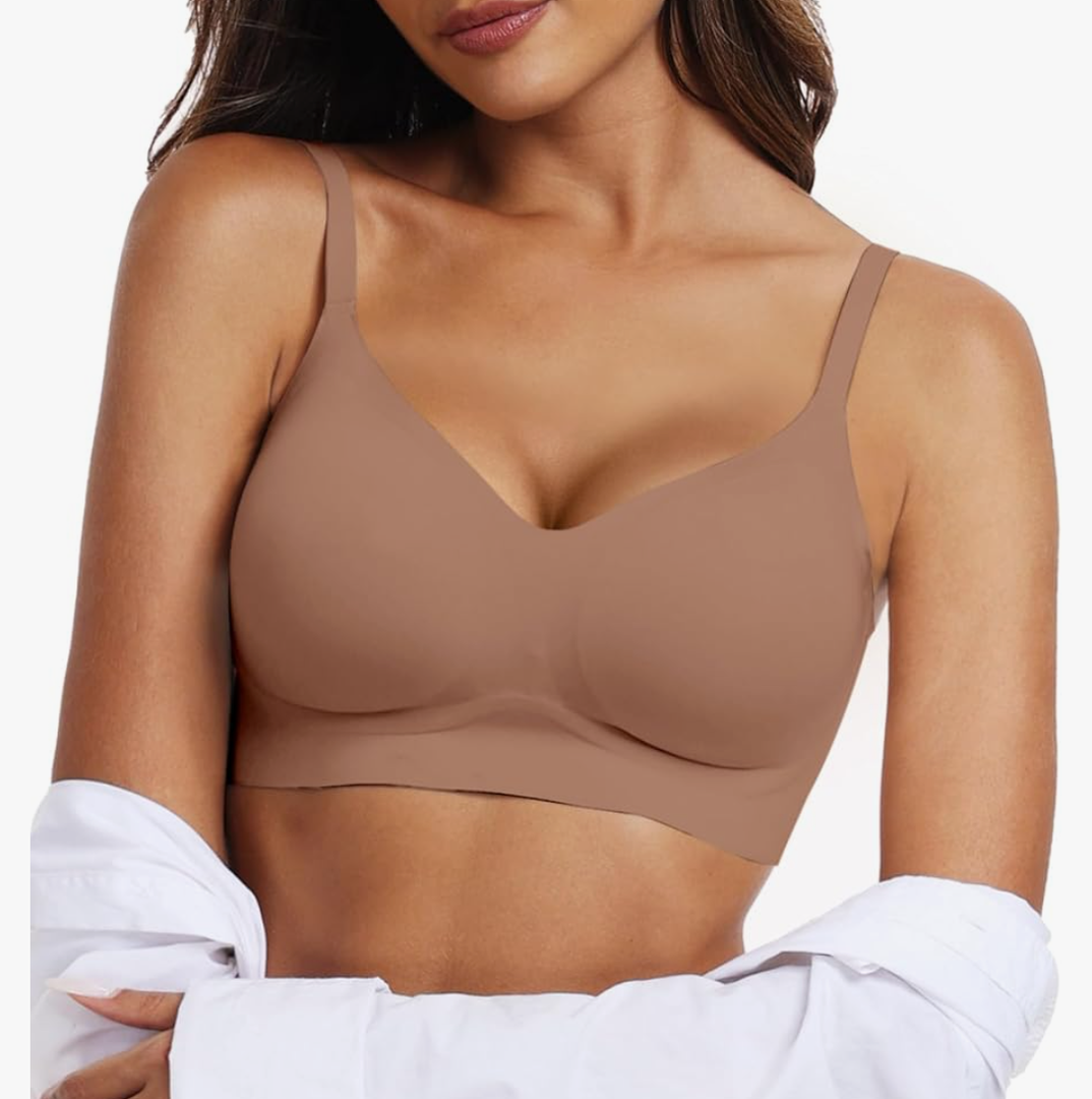 OEAK Womens Wireless Bras Comfortable Push Up Bra No Underwire Bra Full Support Lift Bralette Everyday Seamless Tshirt Bras Beige M