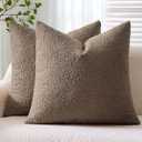 ANRODUO Pack of 2 Textured Boucle Throw Pillow Covers Soft Brown Euro Decorative Accent Solid Pillow Cases Cozy Modern Couch Cushion Case for Chair Sofa Bedroom Living Room Home Decor, 26 x 26 Inch