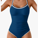 Eomenie Women's One Piece Swimsuit Tummy Control Slimming Bathing Suit Ruched Swimwear Tie Back Shell Stitch Swim Suit M