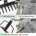 BARAYSTUS 15 Inch Wide Bow Rake, 16 Steel Tines Metal Head Rake Tool with Stainless Steel Handle, Adjustable Long Handle Garden Rake for Loosening Soil Leveling Mulch Gathering Lawns Leaves