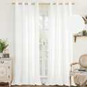 LAMIT 102 Inch Long White Linen Curtains 2 Panels, Linen Textured Light Filtering Living Room Curtains Grommet Privacy Burlap Boho Drapes for Bedroom/Farmhouse, 52 x 102 Inch