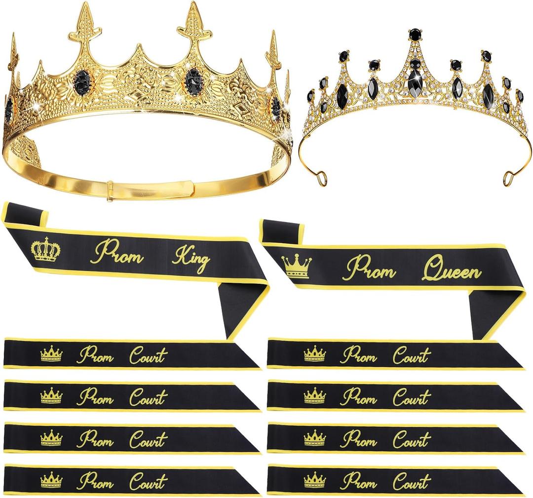 Ferreve 12 Pcs Prom King Queen Crowns Set with Sashes Prom Court Crown Tiara Sash for 2026 Graduation Party Cosplay