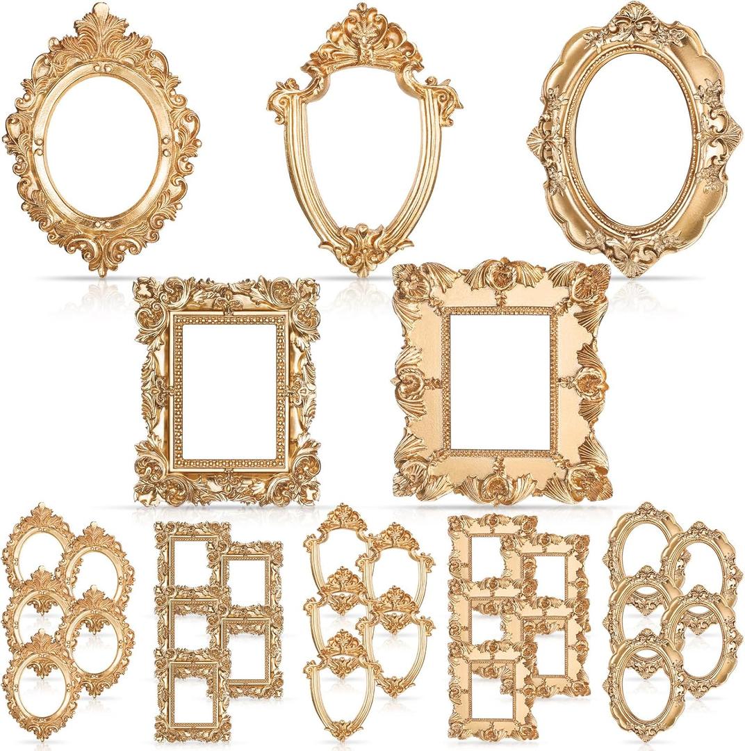 Yalikop 30 Pcs Vintage Resin Picture Frame Mini Antique Photo Frame Table Top Jewelry Display Holiday Party Hotel Decor (Gold)
