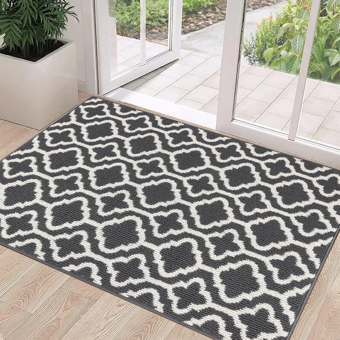 HEBE Indoor Door Mat 32"x48" Non Slip Front Door Welcome Mats Washable Shoe Mats Dirt Trapper for Entryway Low Profile Kitchen Carpet for Entrance Hallways Entrance Mat for Dogs (Dark Grey/Diamond)
