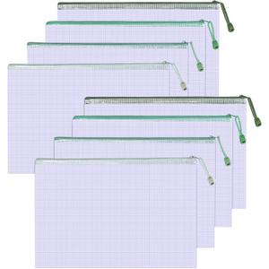 8Pcs Mesh Zipper Pouch Bags, A4 Size Clear Plastic Zipper Pouches, Waterproof Bag for Organizing Storage, File Zip Bags for School Board Game Puzzle Storage, Office Supplies (Green)