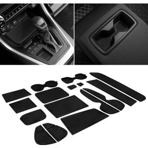 for Toyota RAV4 Accessories 2025 2024 2023 2022 2021 2020 2019 and 2021-2025 RAV4 Prime Custom Fit Cup Holder Center Console and Door Pockets Mat Pad (17Pcs Set, Black Trim)