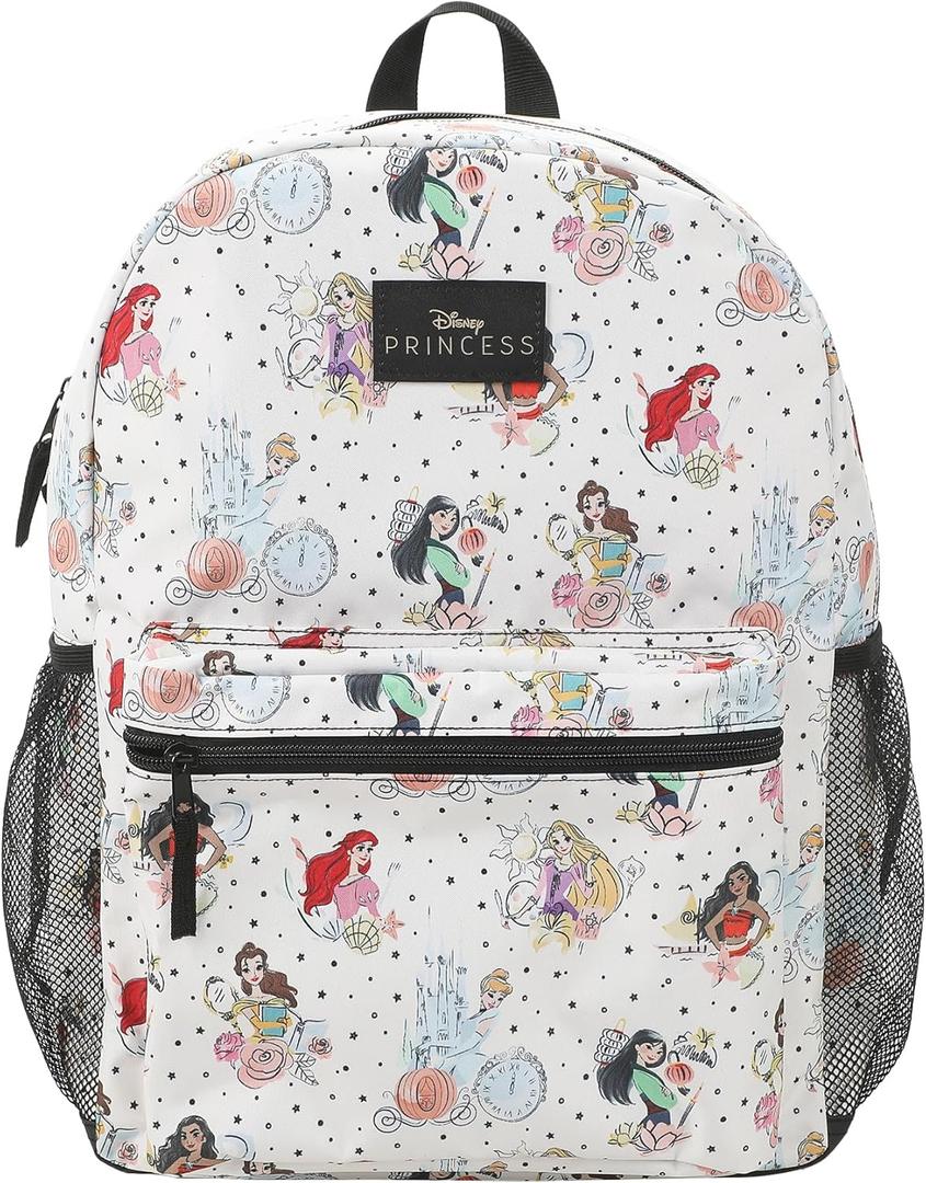 Disney Princess Characters All-Over Print 16" White Backpack