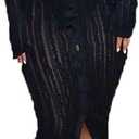 Aro Lora Womens Sexy Off Shoulder See Through Pleated Button Down Slit Bodycon Maxi Dress (Small, Black)