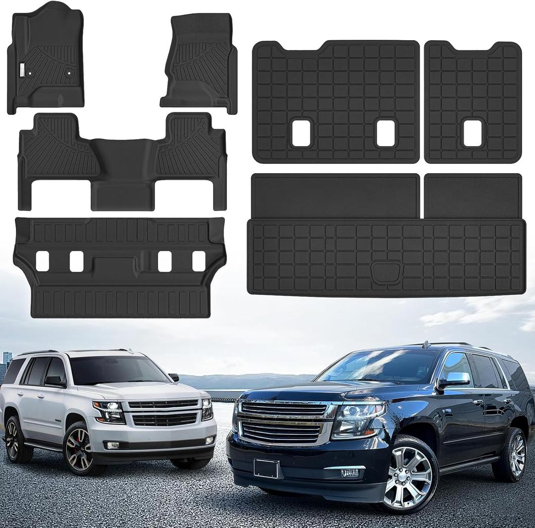Floor Mats & Trunk Mat Fit for Chevy Tahoe/GMC Yukon(Not XL) 2015-2020 7 Seats,All Weather Protection TPE, Anti-Slip Floor Mats & Cargo Liner for GMC Yukon/Chevy Tahoe(Not XL) 2015-2020 Accessories